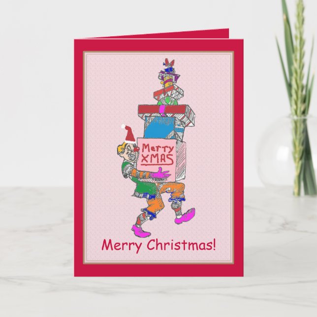 Clown Bearing Gifts Christmas Card (Front)