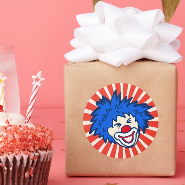 Clown blue hair circus carnival party  classic round sticker (Party)