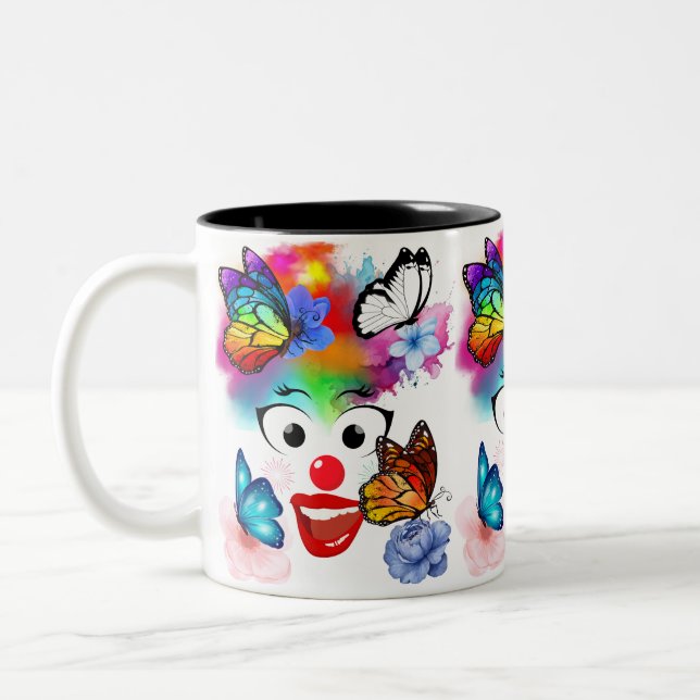 Clown,butterflies and pastel colours Two-Tone coffee mug (Left)
