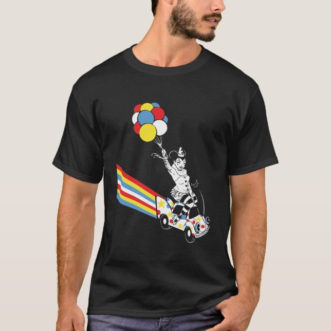 Clown Car Sindi on black T-Shirt (Front)