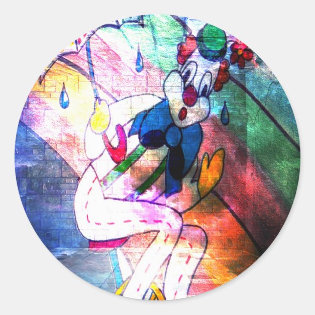 CLOWN CAUGHT IN RAIN.jpg Classic Round Sticker (Front)