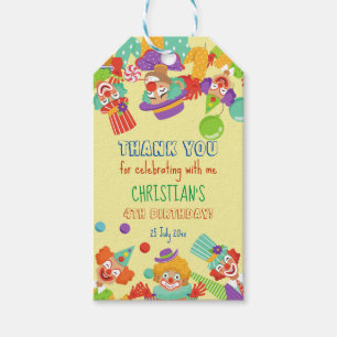 Clown circus birthday party personalized name gift tags