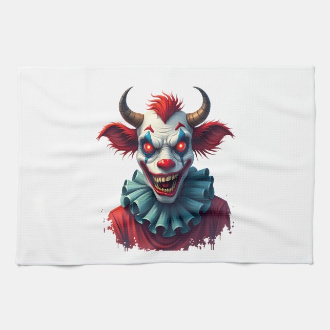 Clown Cow of Terror Kitchen Towel (Horizontal)