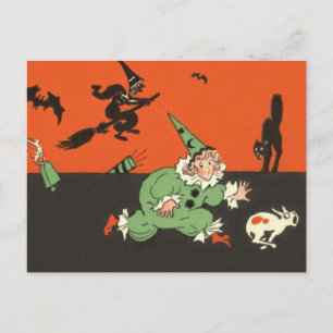 Clown Dog Witch Bat Black Cat Skeleton Postcard