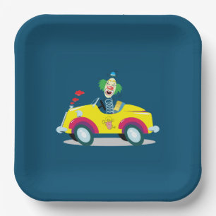 Clown driving a Car Paper Plate