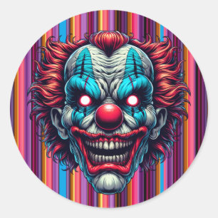 Clown Face Halloween Colours Striped Classic Round Sticker