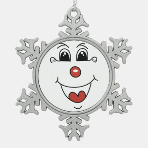 CLOWN FACE SNOWFLAKE PEWTER CHRISTMAS ORNAMENT