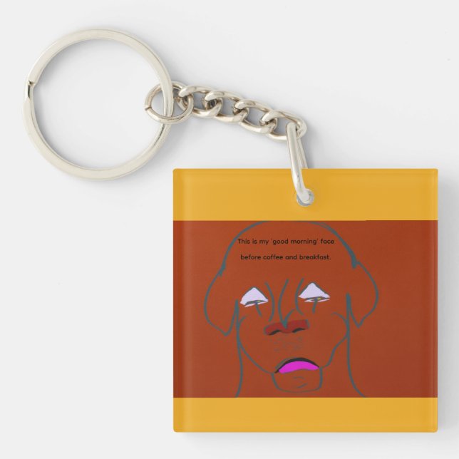 Clown-Faced Dog Cartoon Sketch Keychain (Front)