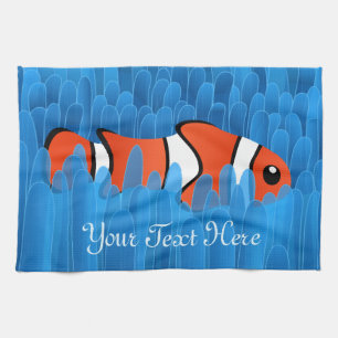 Clown Fish and Beautiful Blue Sea Anemone Kitchen Towel