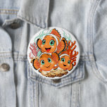 Clown fish Cartoon cute Family Underwater 4 Inch Round Button<br><div class="desc">Cute and Joyful little Clownfish Cartoon Characters swimming together on underwater Coral Reef Background. Original Vector Illustration Copyright BluedarkArt.</div>