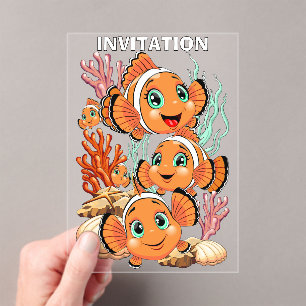 Clown fish Cartoon cute Family Underwater Acrylic Invitations