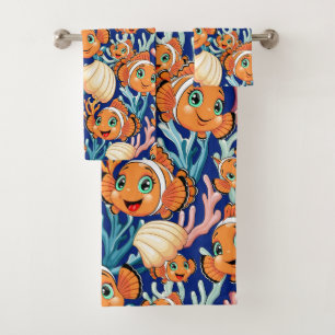 Clown fish Cartoon cute Family Underwater Bath Towel Set