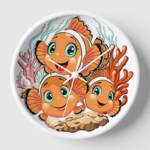 Clown fish Cartoon cute Family Underwater Clock