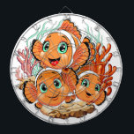 Clown fish Cartoon cute Family Underwater Dartboard<br><div class="desc">Cute and Joyful little Clownfish Cartoon Characters swimming together on underwater Coral Reef Background. Original Vector Illustration Copyright BluedarkArt.</div>