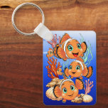 Clown fish Cartoon cute Family Underwater Keychain<br><div class="desc">Cute and Joyful little Clownfish Cartoon Characters swimming together on underwater Coral Reef Background. Original Vector Illustration Copyright BluedarkArt.</div>