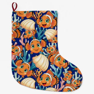 Clown fish Cartoon cute Family Underwater Large Christmas Stocking