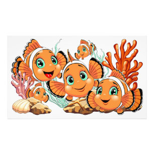 Clown fish Cartoon cute Family Underwater Photo Print