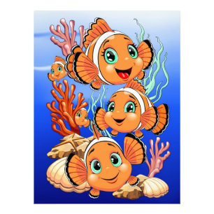 Clown fish Cartoon cute Family Underwater Photo Print