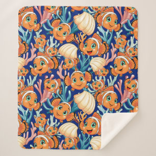 Clown fish Cartoon cute Family Underwater Sherpa Blanket