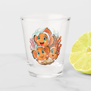 Clown fish Cartoon cute Family Underwater Shot Glass
