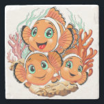 Clown fish Cartoon cute Family Underwater Stone Coaster<br><div class="desc">Cute and Joyful little Clownfish Cartoon Characters swimming together on underwater Coral Reef Background. Original Vector Illustration Copyright BluedarkArt.</div>