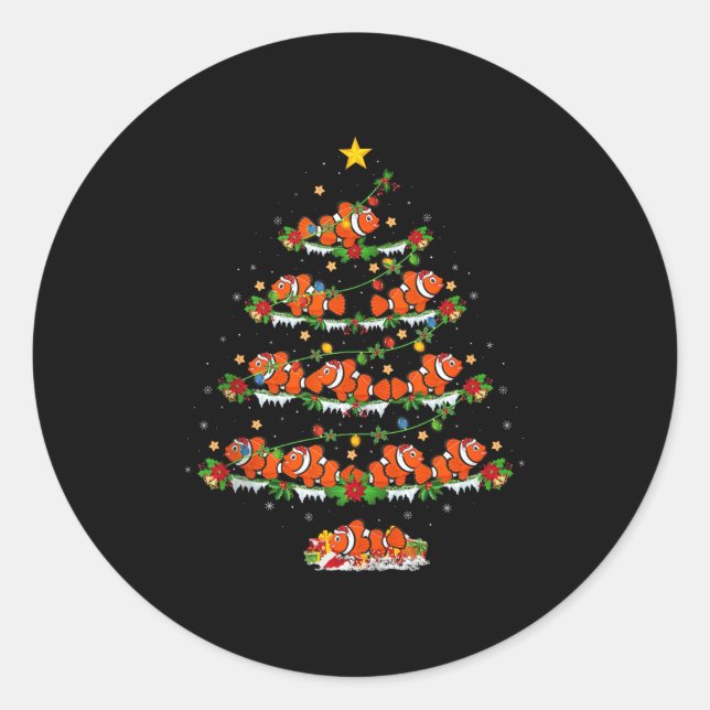 Clown Fish Christmas Tree Lights Funny Clown Fish  Classic Round Sticker (Front)