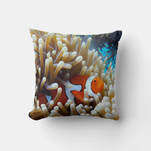 Clown Fish in a Coral Reef Throw Pillow