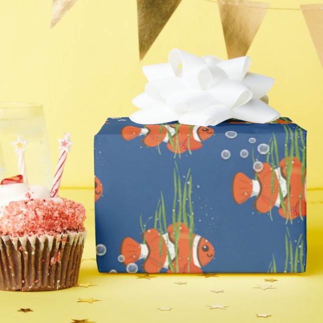 Clown Fish In Bubbles and Seaweed Wrapping Paper (Birthday Party)