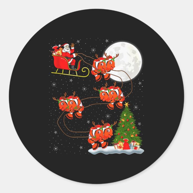 Clown Fish Santa Sleigh Flying Funny Magical Chris Classic Round Sticker (Front)