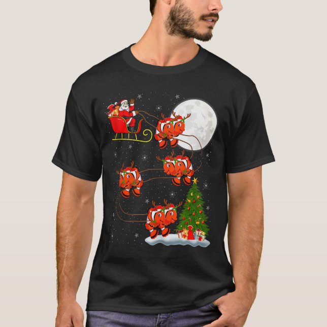 Clown Fish Santa Sleigh Flying Funny Magical Chris T-Shirt (Front)