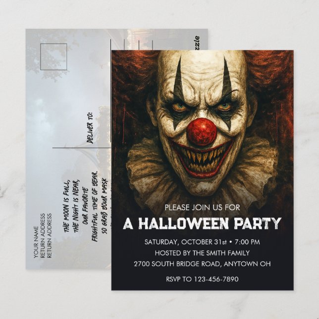 Clown Halloween Party Invitation Poastcard Postcard (Front/Back)