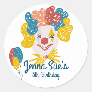 Clown Hand Drawn Carnival Birthday Colourful    Classic Round Sticker