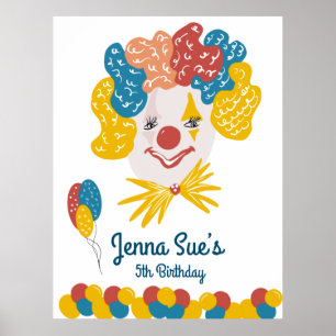 Clown Hand Drawn Carnival Birthday Colourful Poster