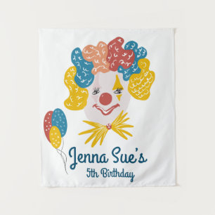 Clown Hand Drawn Carnival Birthday Colourful Tapestry