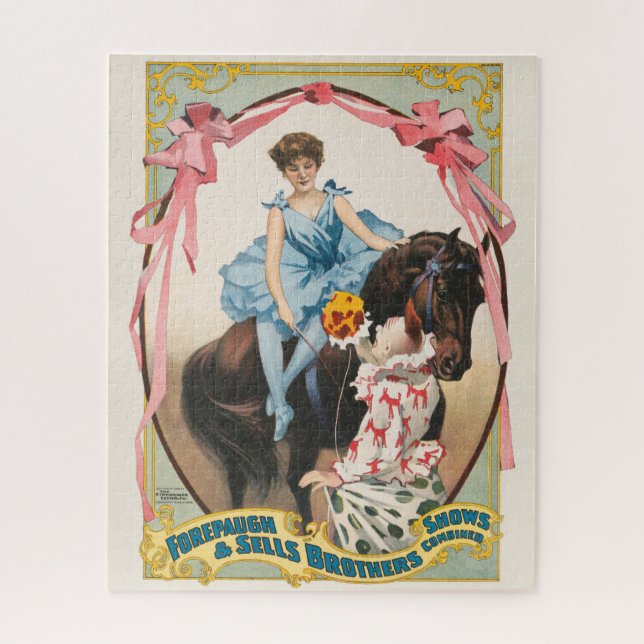 Clown Handing Flowers To A Woman On Horseback Jigsaw Puzzle (Vertical)