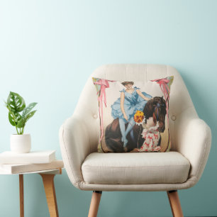 Clown Handing Flowers To A Woman On Horseback Throw Pillow