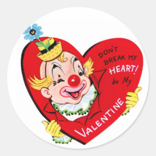 Clown Heart   Vintage Valentine   Round Stickers