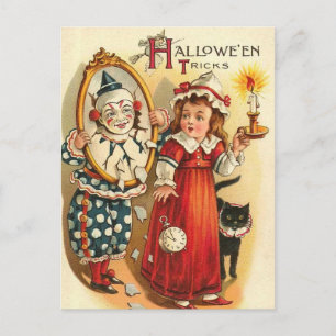 Clown in Mirror Halloween Tricks Postcard