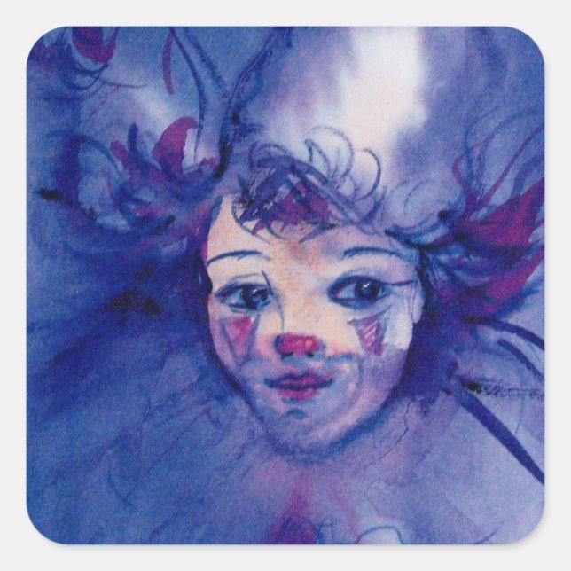 CLOWN IN PURPLE / Venetian Carnival Faces Square Sticker (Front)