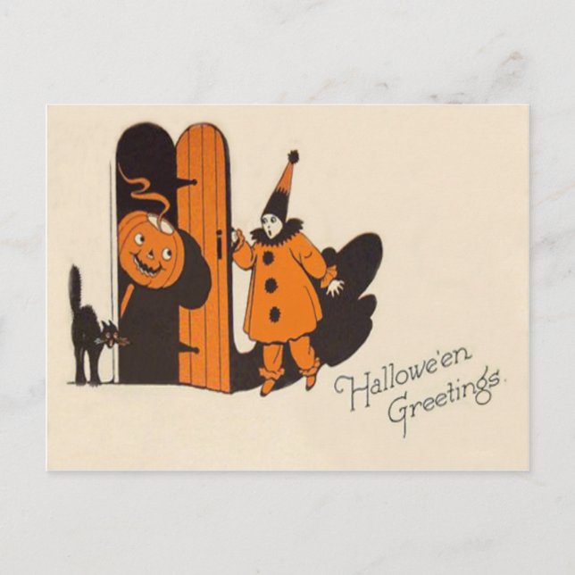 Clown Jack O Lantern Black Cat Postcard (Front)