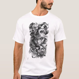 Clown Jester Woman Rose Art T-Shirt