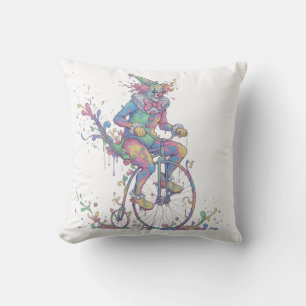 Clown on a bike throw pillow