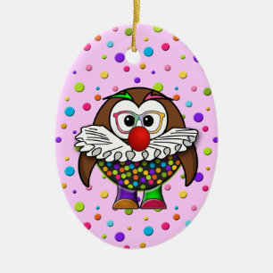 clown owl ceramic ornament