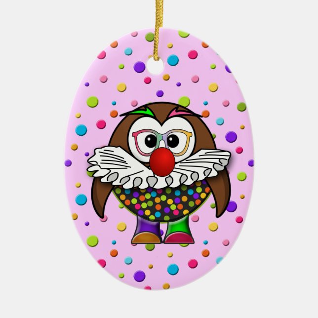 clown owl ceramic ornament (Front)