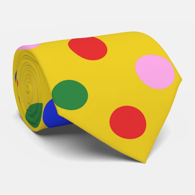 Clown party tie_yellow with colourful polka dots  tie (Rolled)