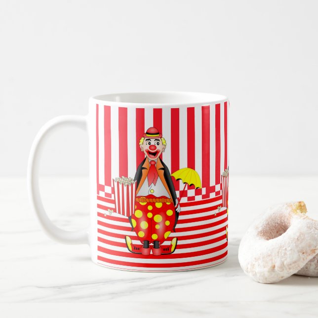 Clown Popcorn Red Stripe Mug (With Donut)