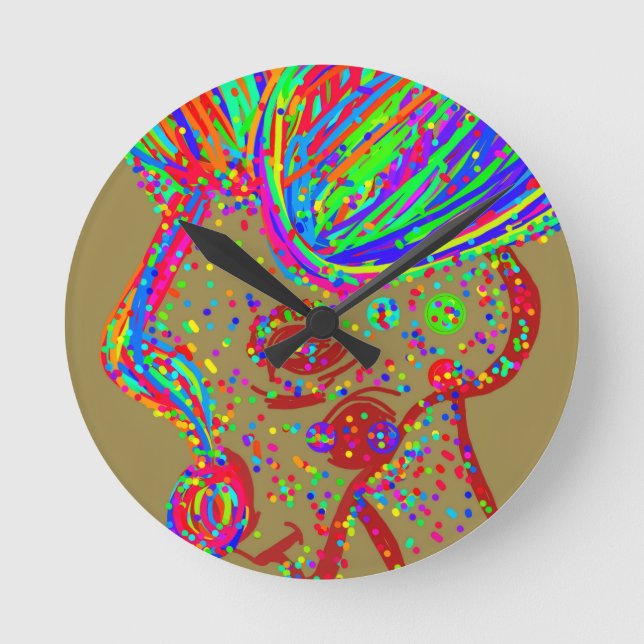Clown Reindeer  Round Clock (Front)