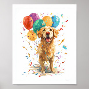 Clown Retriever � Circus Dog with Balloons Poster