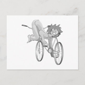 Clown riding bike backwards postcard