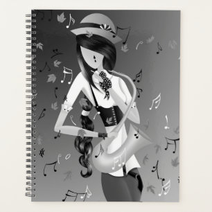 Clown Saxophonist Grey Monochrome Planner